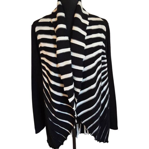 Shoreline Womens Black White Stripe Shawl Collar Cardigan Sweater Small/Medium - Picture 3 of 10